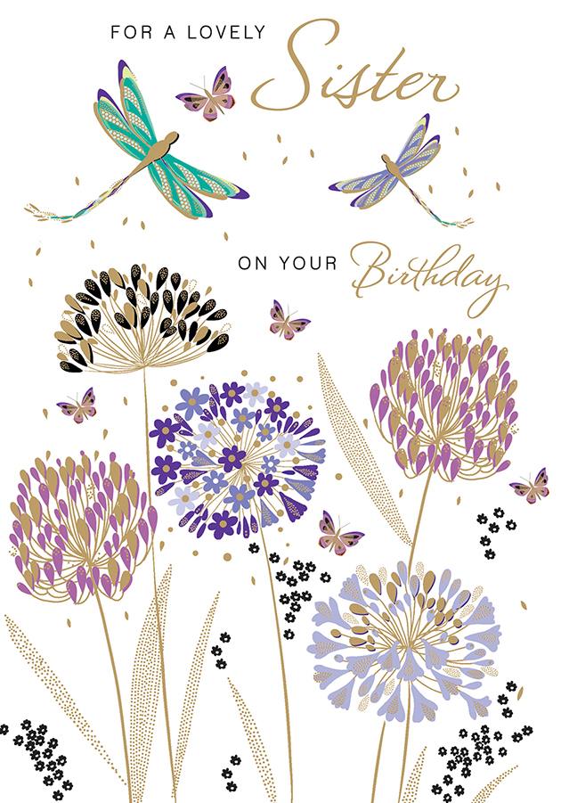 Alliums & Dragonflies Sister Birthday Card