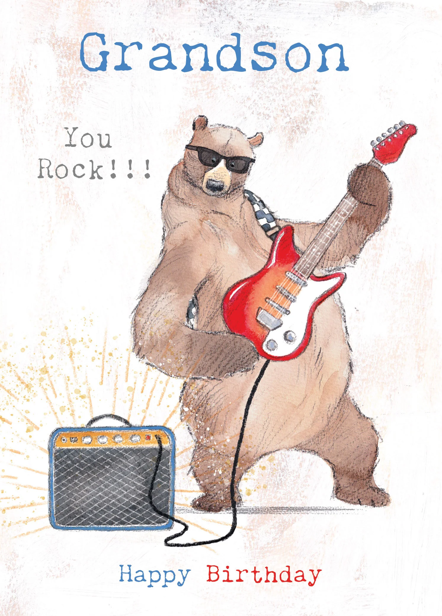 Bear Playing Guitar Grandson Birthday Card