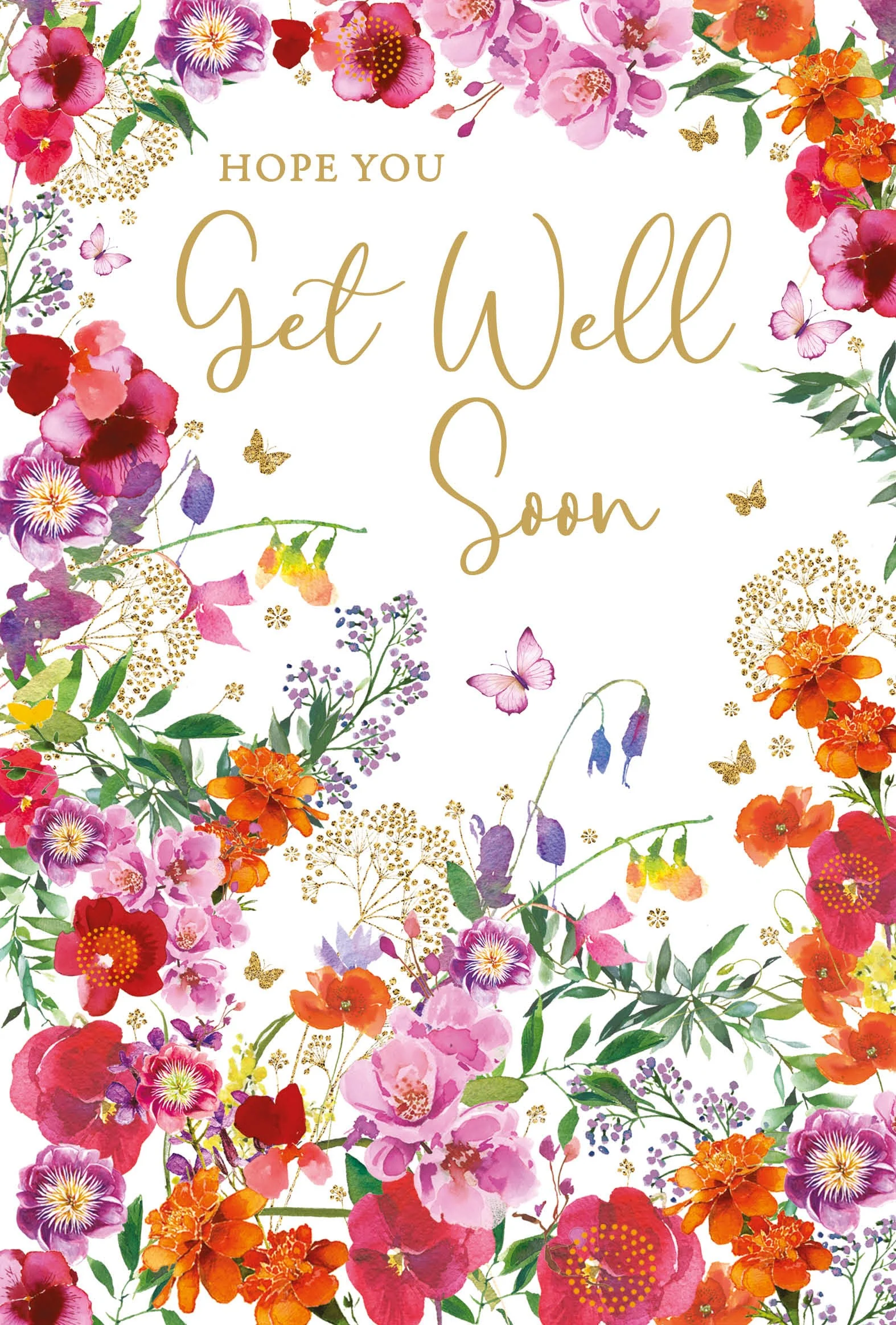 Bright Red Floral Get Well Soon Card