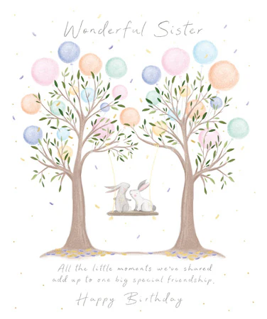 Bunnies & Balloons Sister Birthday Card