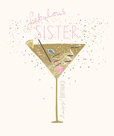 Fabulous Sister Cocktail Birthday Card