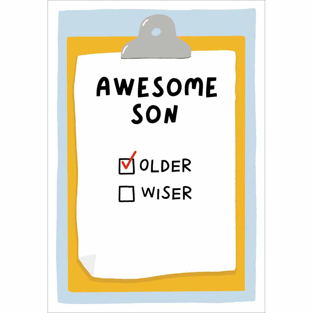Funny Clipbaord Older & Wiser Son Birthday Card
