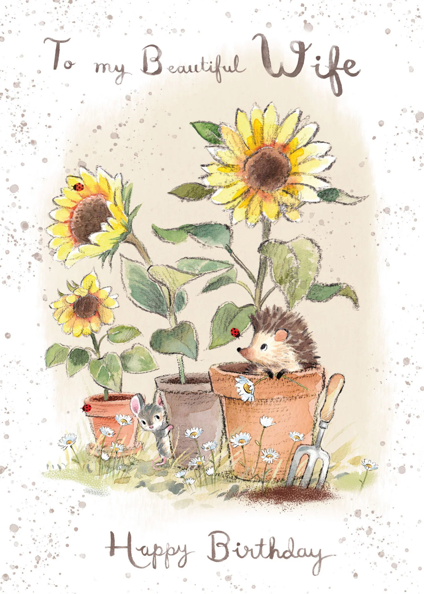 Hedgehog & Sunflowers Wife Birthday Card