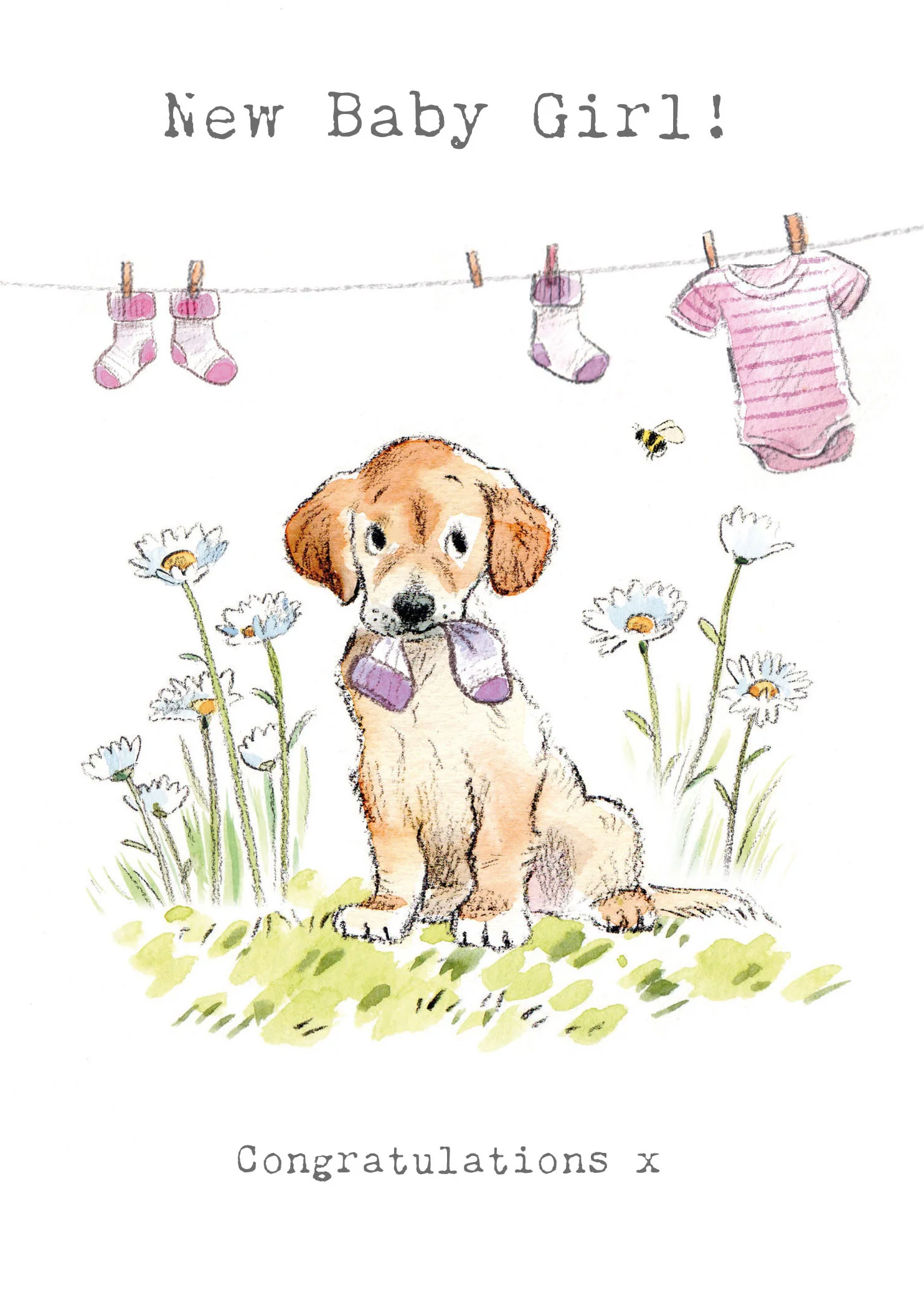 Labrador With Pink Clothes Baby Girl Card
