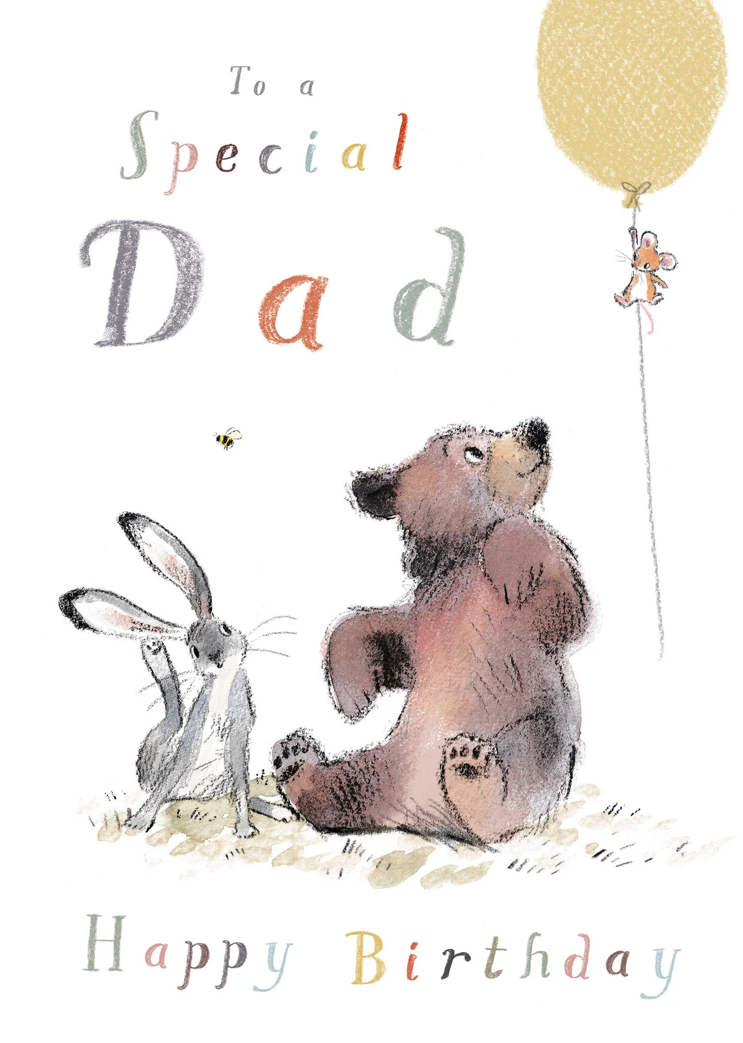 Mouse Floating Up Holding Balloon With Bear And Hare