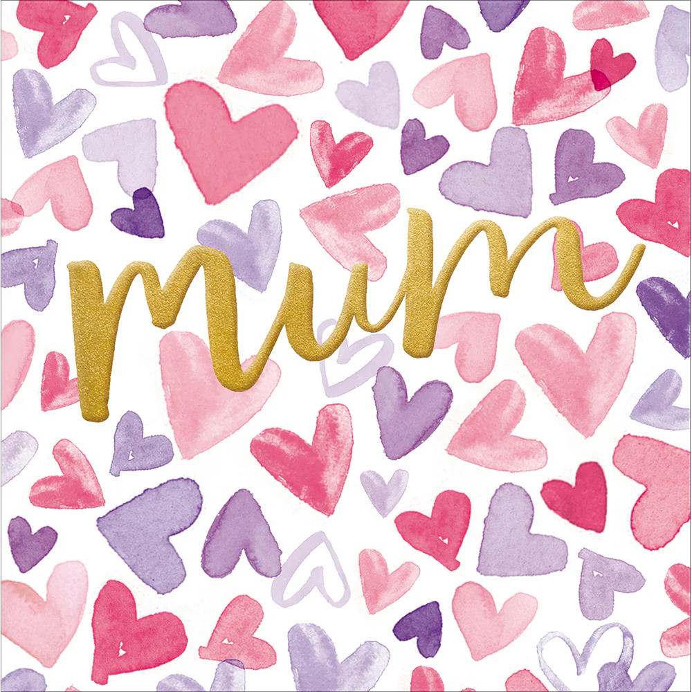 Pastel Hearts Gold Mum Birthday Card