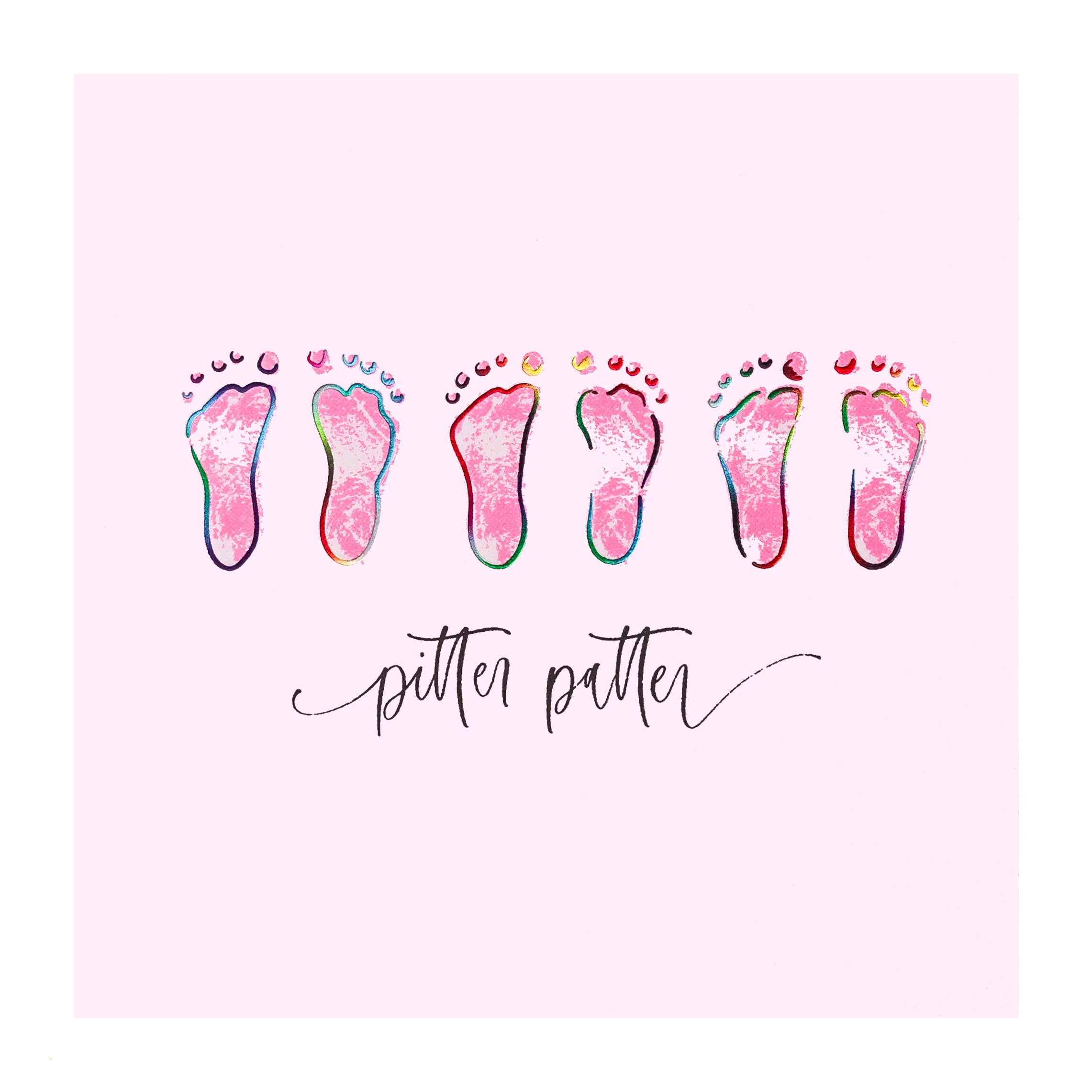 "Pitter Patter" Pink Footprints Baby Card