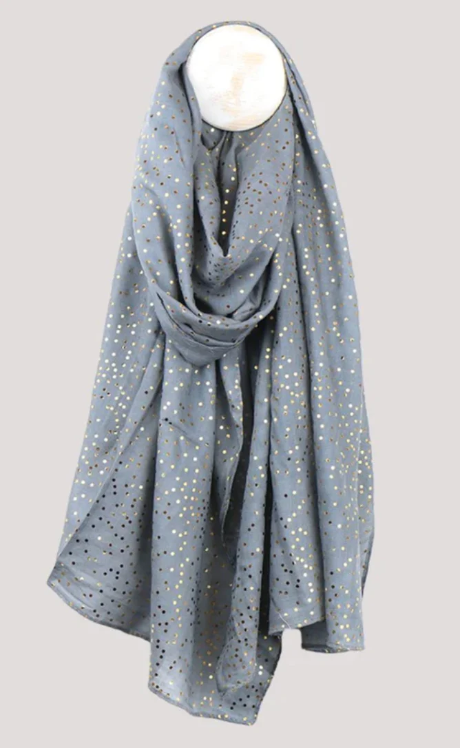 POM Dove Grey Silver Spot Print Scarf