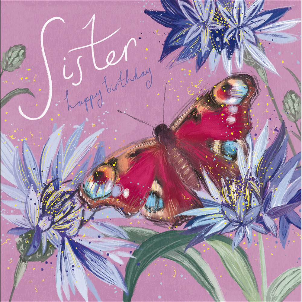 Purple Flowers Sister Birthday Card