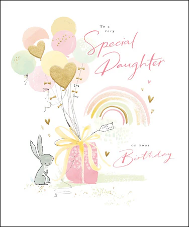 Special Daughter Bunny & Balloons Birthday Card