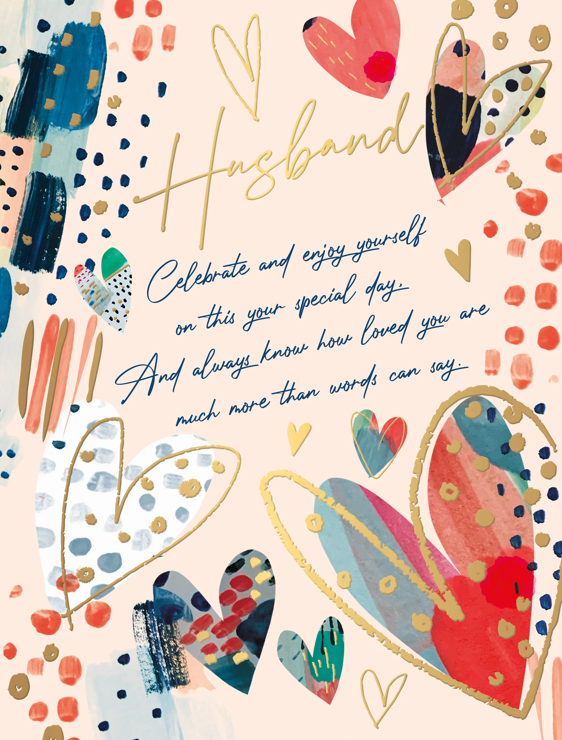 Watercolour Hearts Husband Birthday Card